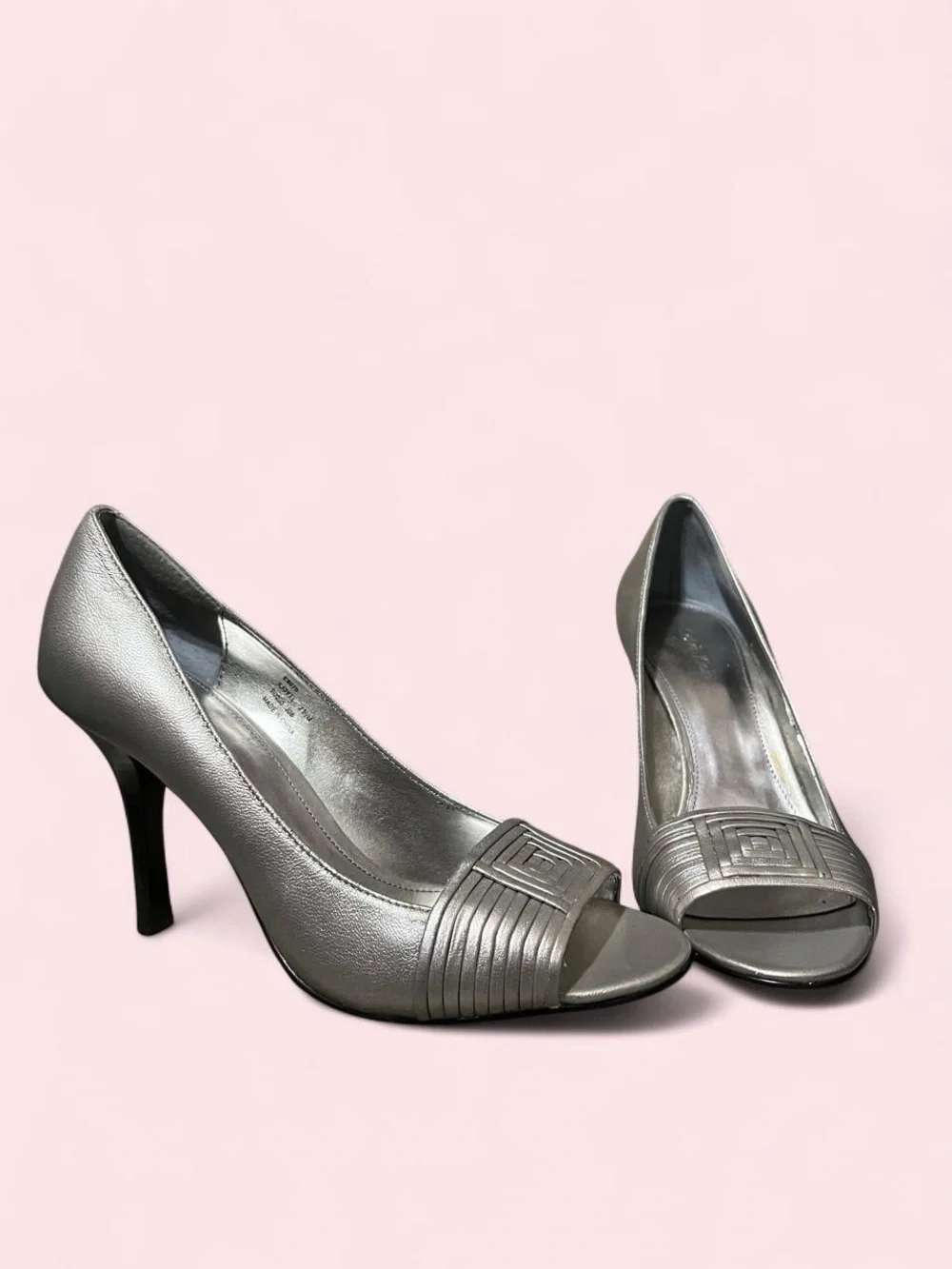 Size 7.5 Silver Women's Peep-Toe High Heels - Elegant Evening Pumps